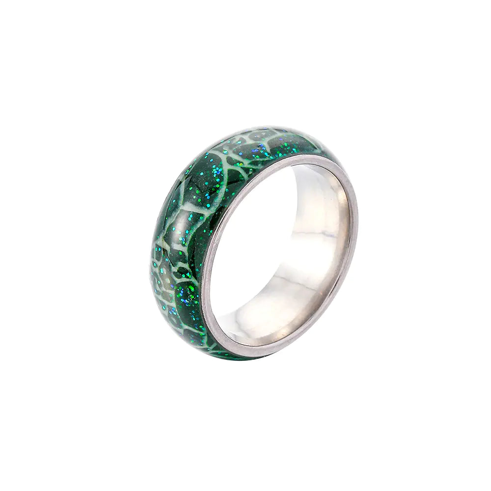 Colorful Pattern Glow Stainless Steel Ring