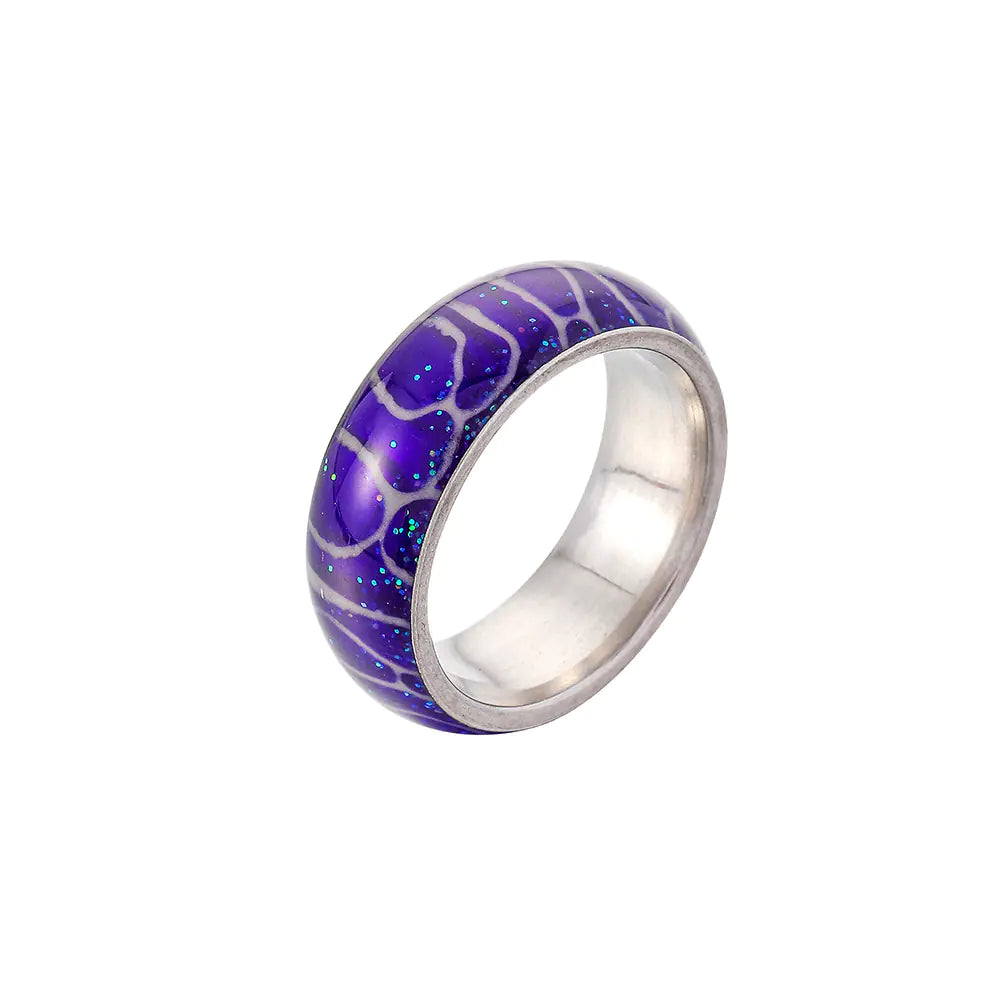 Glow Stainless Steel Ring with Irregular Zebra Pattern