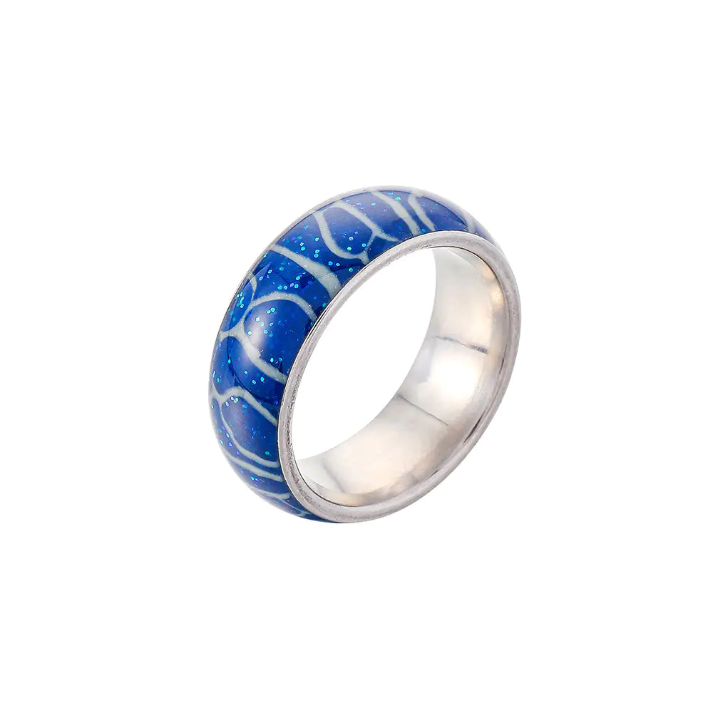 Glow Stainless Steel Ring with Irregular Zebra Pattern