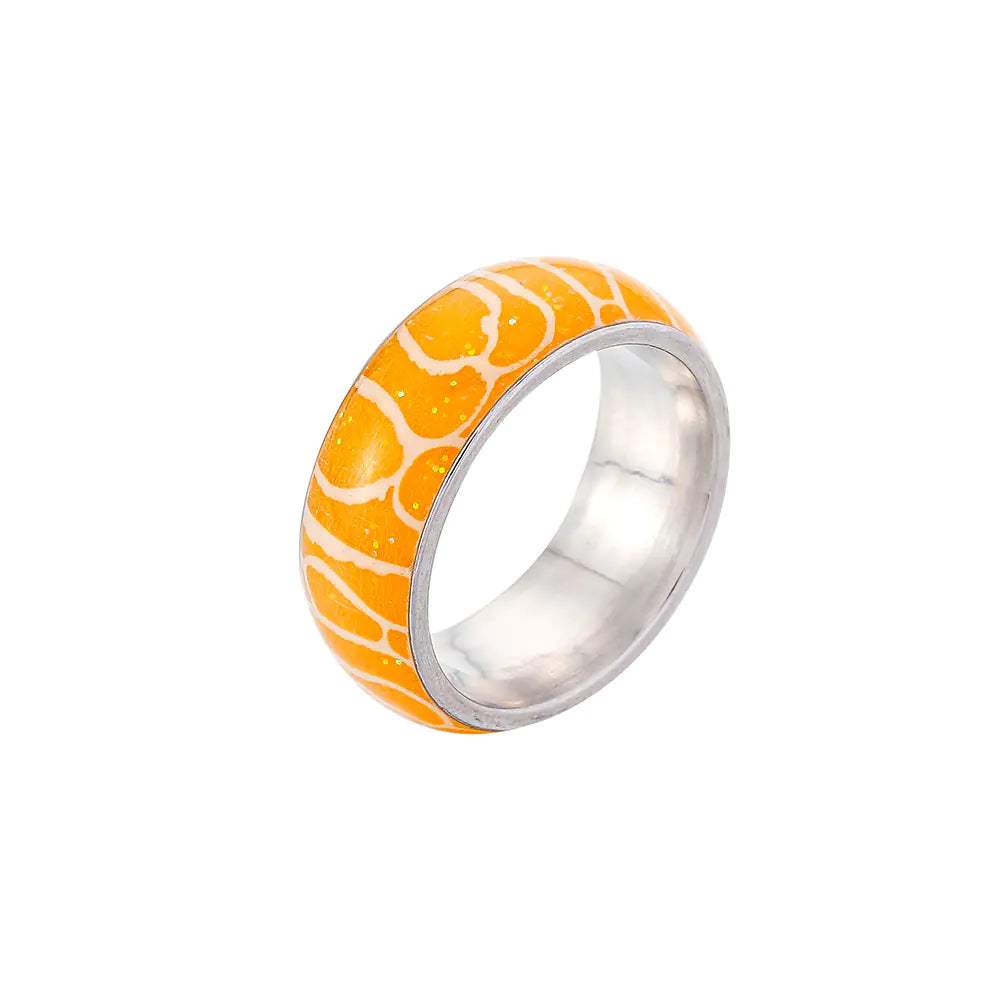Glow Stainless Steel Ring with Irregular Zebra Pattern